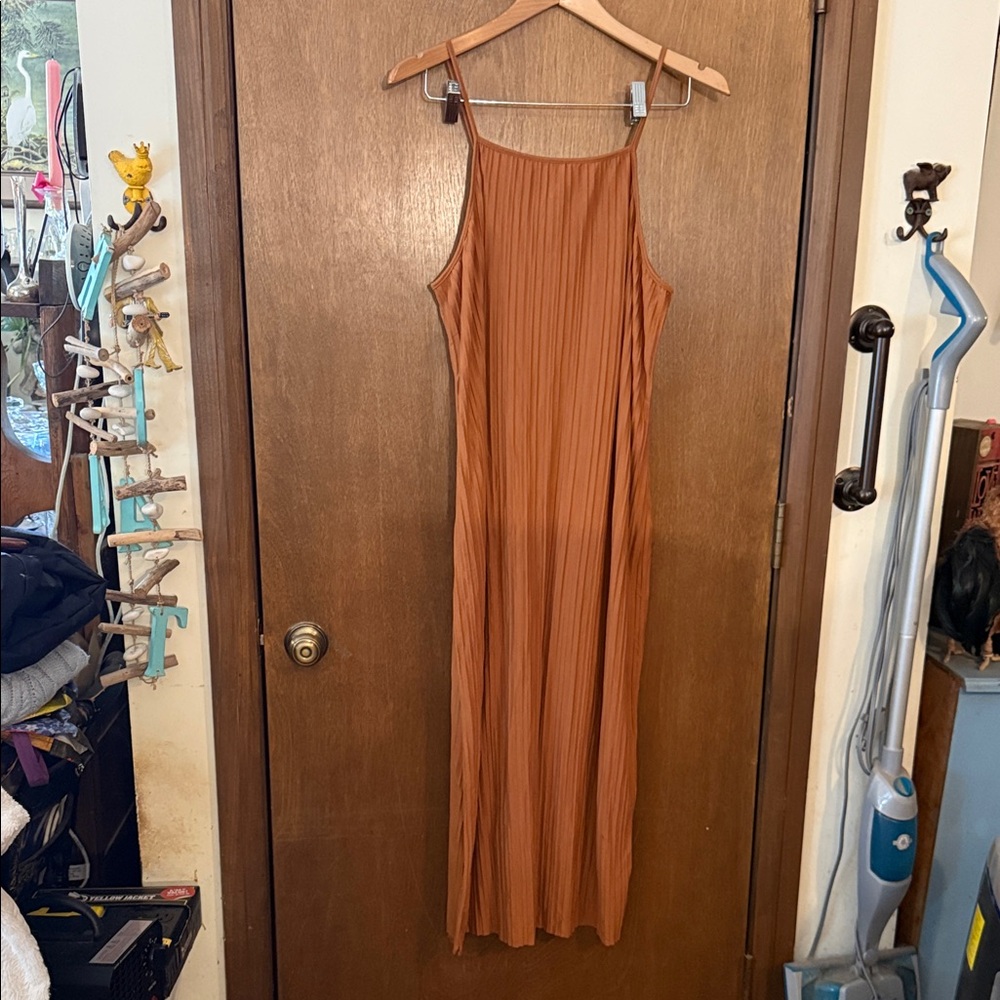 a new day Rust-Brown Pleated Spaghetti-Strap Maxi Dress - Picture 1 of 3